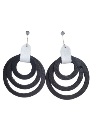 Black Circles Leather Earrings