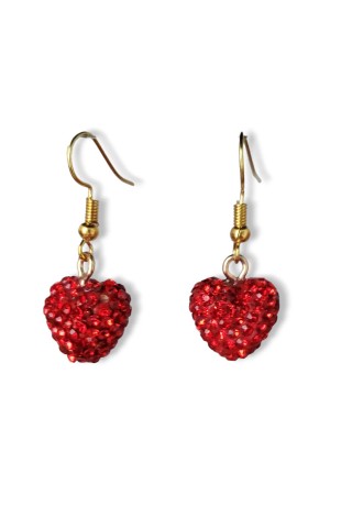 Red Pave Rhinestone Bead Heart Earrings