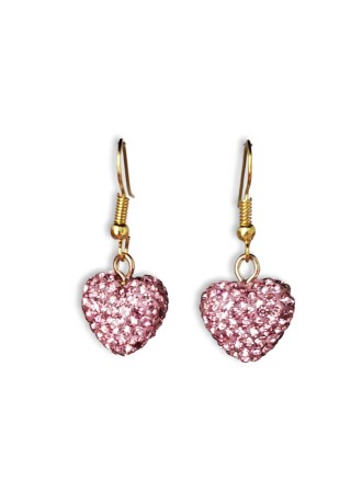 Pink Pave Rhinestone Bead Heart Earrings