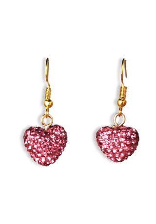 Fuchsia Pave Rhinestone Bead Heart Earrings