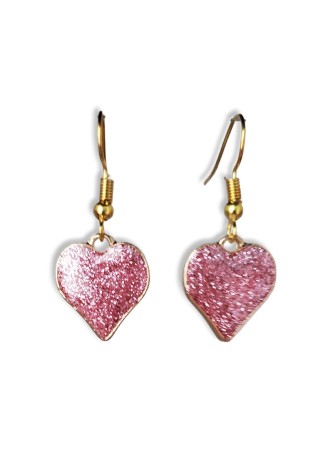 Pink Glitter Heart Charm Earrings