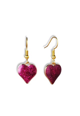 Fuchsia Glitter Heart Charm Earrings