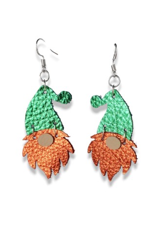 Gnome with Orange Beard and Green Hat Leather Earrings Gnome with Orange Beard and Green Hat Leather Earrings