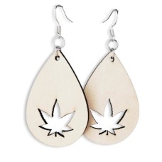 Cannabis Wooden Earring Tear Drop Cut  (Large)