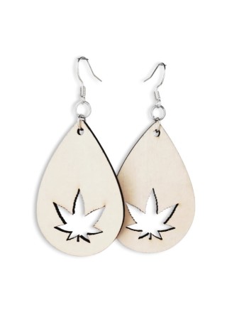 Cannabis Wooden Earring Tear Drop Cut  (Large)