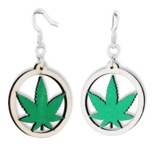 Cannabis Wooden Earring in Circle (Large)