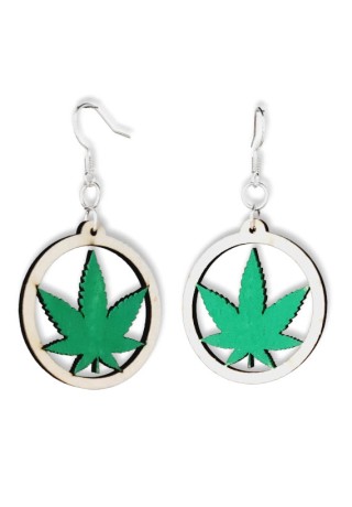 Cannabis Wooden Earring in Circle (Large)
