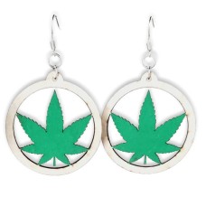 Cannabis Wooden Earring in Circle (Small)
