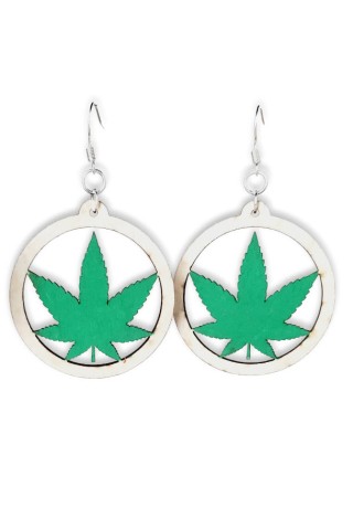 Cannabis Wooden Earring in Circle (Small)