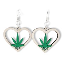 Cannabis Wooden Earring in Heart