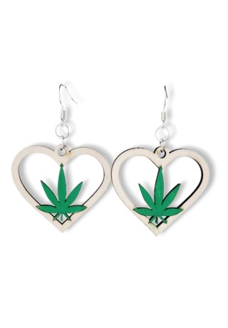Cannabis Wooden Earring in Heart