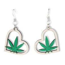 Cannabis Wooden Earring in Heart on Side