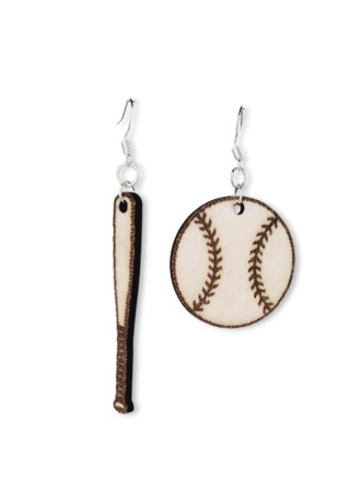 Baseball Bat  and Baseball Laser-Cut Wooden Earrings
