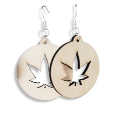 Cannabis Wooden Earring Round Cut (Large)