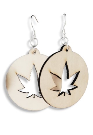 Cannabis Wooden Earring Round Cut (Small)