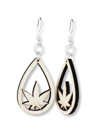 Cannabis Wooden Earring in Tear Drop (Unpainted)