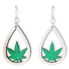 Cannabis Wooden Earring in Tear Drop (Painted)