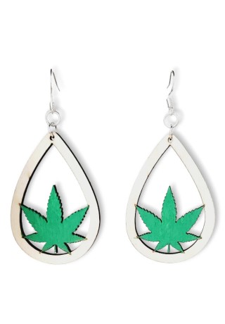 Cannabis Wooden Earring in Tear Drop (Painted)
