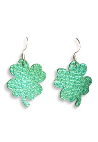 Shamrock Leather Earrings (Dark Green)