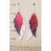 Red, Lrg White and Blue Feather Leather Earrings