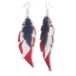 Red (Lrg), White and Blue Feather Leather Earrings