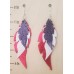 Red (Lrg), White and Blue Feather Leather Earrings