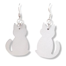 White Cat Leather Earrings