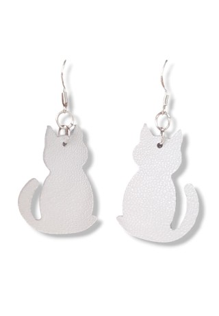 White Cat Leather Earrings
