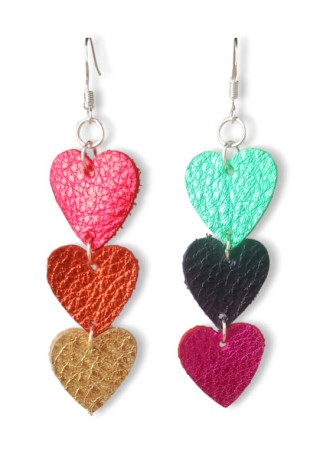 Multi-Color Heart Leather Earrings