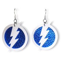 White on Blue Leather Tampa Bay Lightning Earrings