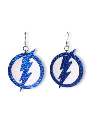 Blue on White Leather Tampa Bay Lightning Earrings