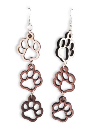 Paw Prints Laser-Cut Wooden Earrings