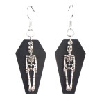 Wooden Coffin and Metal Skeleton Laser-Cut Wooden Earrings