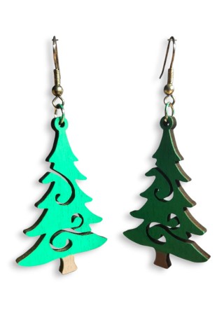 Christmas Tree (Green) Laser-Cut Wooden Earrings