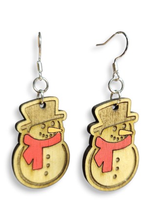 Snowman with Red Scarf Laser-Cut Wooden Earrings