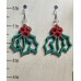 Red & Green Mistletoe Laser-Cut Wooden Earrings