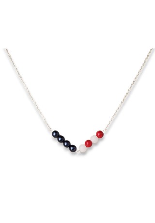 Blue, Red, and White Crystal Pearl Bead Chain Necklace 