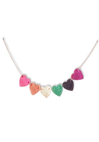 Multi-Color Leather Heart Necklace with Chain Multi-Color Leather Heart Necklace with Chain