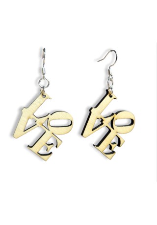 LOVE Laser-Cut Wooden Earrings