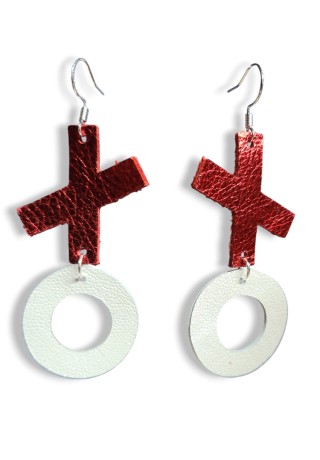 Red & White X's & O's Leather Earrings