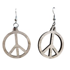 Peace Laser-Cut Wooden (Walnut) Earrings