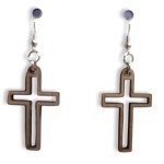 Cross (Outline) Laser-Cut Wooden Earrings