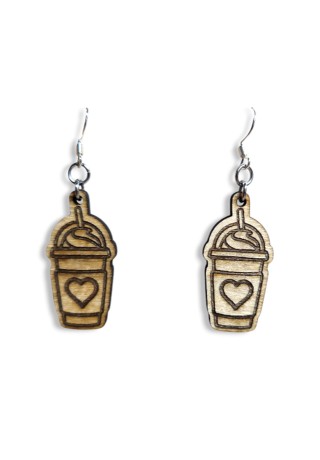 Coffee Cup (Heart) Laser-Cut Wooden Earrings