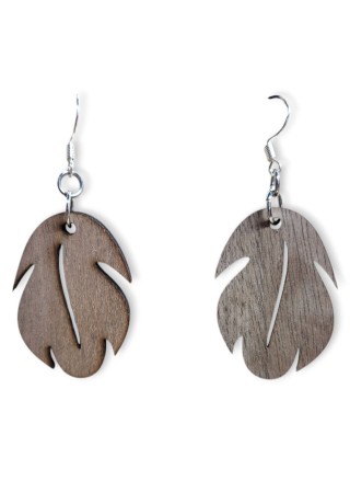 Banana Leaf Laser-Cut Wooden Earrings (Style 2)