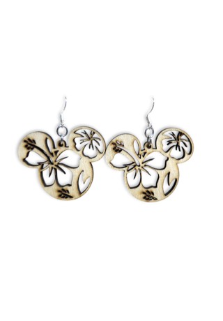 Tropical Mouse Ears Laser-Cut Wooden Earrings