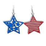 Red and Blue Stars Laser-Cut Wooden Earrings