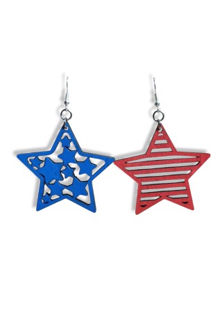 Red and Blue Stars Laser-Cut Wooden Earrings