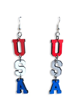 Red, White, and Blue USA Laser-Cut Wooden Earrings