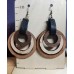 Laser Cut Wooden Circle Earrings with Black Leather Strap