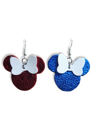 Red & Blue Leather Mouse Ears with White Bows
